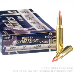 20 Rounds of .222 Rem Ammo by Fiocchi - 50gr VMAX