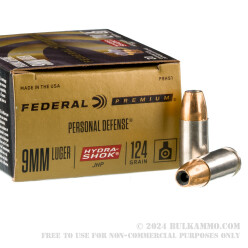 500  Rounds of 9mm Ammo by Federal - 124gr JHP