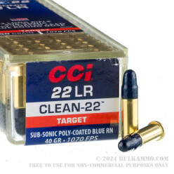 100 Rounds of .22 LR Ammo by CCI Clean-22 - 40gr Poly-Coated LRN