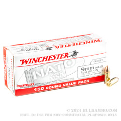 150 Rounds of 9mm NATO Ammo by Winchester - 124gr FMJ
