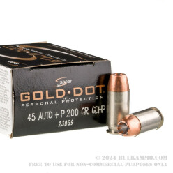 20 Rounds of .45 ACP Ammo by Speer Gold Dot - +P 200gr JHP
