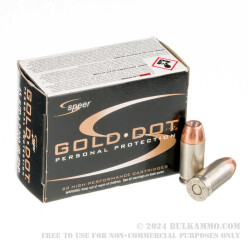 20 Rounds of .45 ACP Ammo by Speer Gold Dot - +P 200gr JHP
