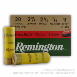 250 Rounds of 20ga Target Ammo by Remington - 7/8 ounce #9 shot