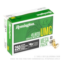 250 Rounds of .45 ACP Ammo by Remington - 230gr MC