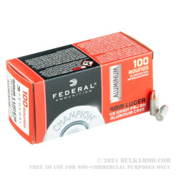 1000 Rounds of 9mm Ammo by Federal Champion Aluminum - 115gr FMJ