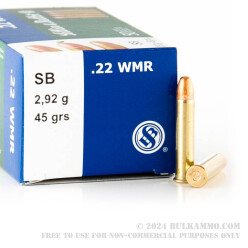 50 Rounds of .22 WMR Ammo by Sellier & Bellot - 45 gr CPRN