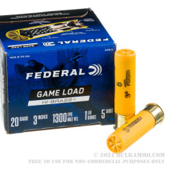 250 Rounds of 20ga Ammo by Federal Game Load Hi-Brass - 1 1/4 ounce #5 shot