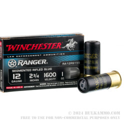 5 Rounds of 12ga Ammo by Winchester Ranger - 1 ounce Segmented Rifled Slug