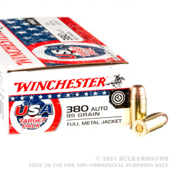 50 Rounds of .380 ACP Ammo by Winchester USA Target Pack - 95gr FMJ