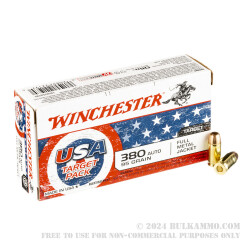 50 Rounds of .380 ACP Ammo by Winchester USA Target Pack - 95gr FMJ