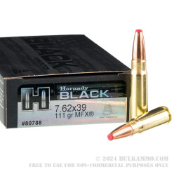 20 Rounds of 7.62x39 Ammo by Hornady BLACK - 111gr MonoFlex SBR