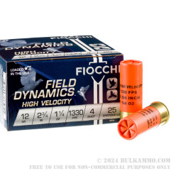 250 Rounds of 12ga Ammo by Fiocchi - 1 1/4 ounce #4 shot