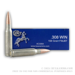 500 Rounds of .308 Win Ammo by Colt (Barnaul) - 168gr FMJBT