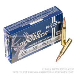 20 Rounds of .270 Win Ammo by Fiocchi - 130gr PSP