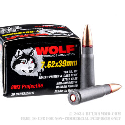 1000 Rounds of 7.62x39mm Ammo by Wolf Performance - 124gr HP 8M3