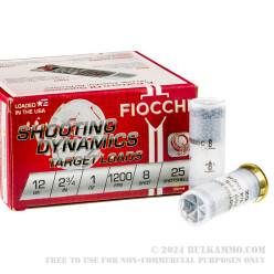 25 Rounds of 12ga Ammo by Fiocchi - 1 ounce #8 shot