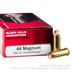 50 Rounds of .44 Mag Ammo by Black Hills Ammunition - 160gr HoneyBadger