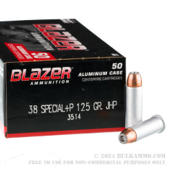 1000 Rounds of .38 Spl +P Ammo by Blazer - 125gr JHP