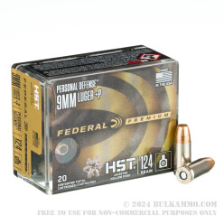20 Rounds of 9mm +P Ammo by Federal Personal Defense HST - 124gr JHP