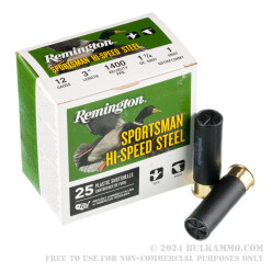 25 Rounds of 12ga Ammo by Remington Sportsman Hi-Speed Steel - 1 1/4 ounce #1 steel shot