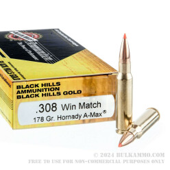 20 Rounds of .308 Win Ammo by Black Hills Gold Ammunition - 178gr Polymer Tipped