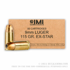 50 Rounds of 9mm Ammo by Israeli Military Industries - 115gr JHP