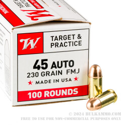 100 Rounds of .45 ACP Ammo by Winchester - 230gr FMJ
