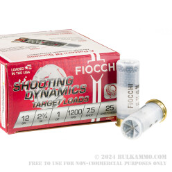 25 Rounds of 12ga Ammo by Fiocchi - 1 ounce #7 1/2 shot