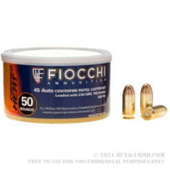 50 Rounds of .45 Canned Heat Ammo by Fiocchi - 230gr FMJ