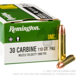 50 Rounds of .30 Carbine Ammo by Remington - 110gr MC
