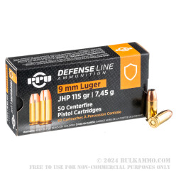 50 Rounds of 9mm Ammo by Prvi Partizan - 115gr JHP