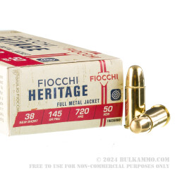 50 Rounds of .38 S&W Ammo by Fiocchi - 145gr FMJ