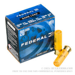 250 Rounds of 20ga Ammo by Federal Game Shok - 7/8 ounce #8 shot