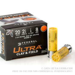 25 Rounds of 20ga Ammo by Federal Ultra - 7/8 ounce #8 shot