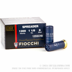 25 Rounds of 12ga Ammo by Fiocchi Spreader - 1 1/8 ounce #8 shot
