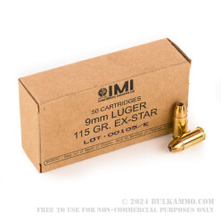 50 Rounds of 9mm Ammo by Israeli Military Industries - 115gr JHP