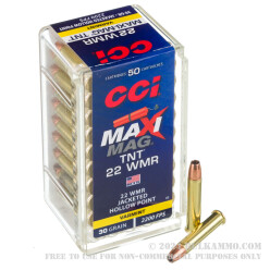 500 Rounds of .22 WMR Ammo by CCI Maxi-Mag TNT - 30gr JHP