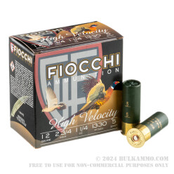 250 Rounds of 12ga Ammo by Fiocchi - High Velocity 2-3/4" 1-1/4 ounce #5 shot