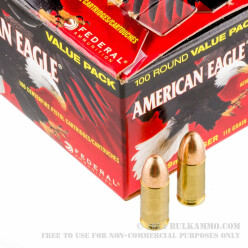 100 Rounds of 9mm Ammo by Federal American Eagle - 115gr FMJ