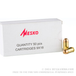 50 Rounds of 9mm Makarov Ammo by Mesko - 93gr FMJ