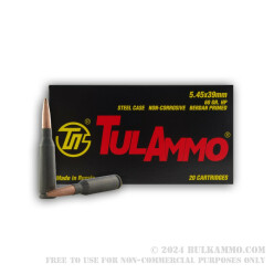 20 Rounds of 5.45x39mm Ammo by Tula - 60gr HP