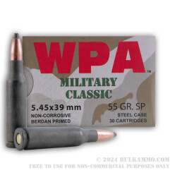 750 Rounds of 5.45x39mm Ammo by Wolf - 55gr SP
