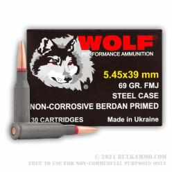 30 Rounds of 5.45x39mm Ammo by Wolf Ukraine - 69gr FMJ