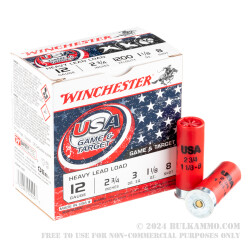 250 Rounds of 12ga Ammo by Winchester USA Game & Target - 1-1/8 ounce #8 shot