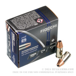 25 Rounds of 9mm Ammo by Fiocchi - 115gr JHP
