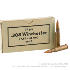 500 Rounds of .308 Win Ammo by Sellier & Bellot Military Surplus 1970s Production - 147gr FMJ *Corrosive*