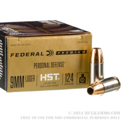 20 Rounds of 9mm Ammo by Federal - HST - 124gr JHP