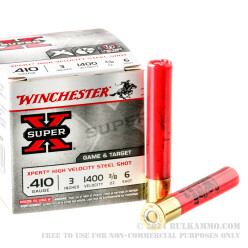 250 Rounds of .410 Ammo by Winchester Super-X - 3" 3/8 ounce #6 steel shot