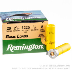 250 Rounds of 20ga Ammo by Remington Game Loads - 7/8 ounce #8 Shot