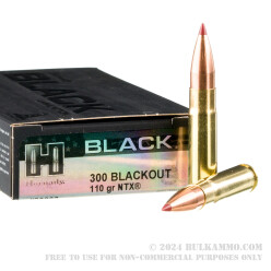 20 Rounds of .300 AAC Blackout Ammo by Hornady BLACK - 110gr NTX